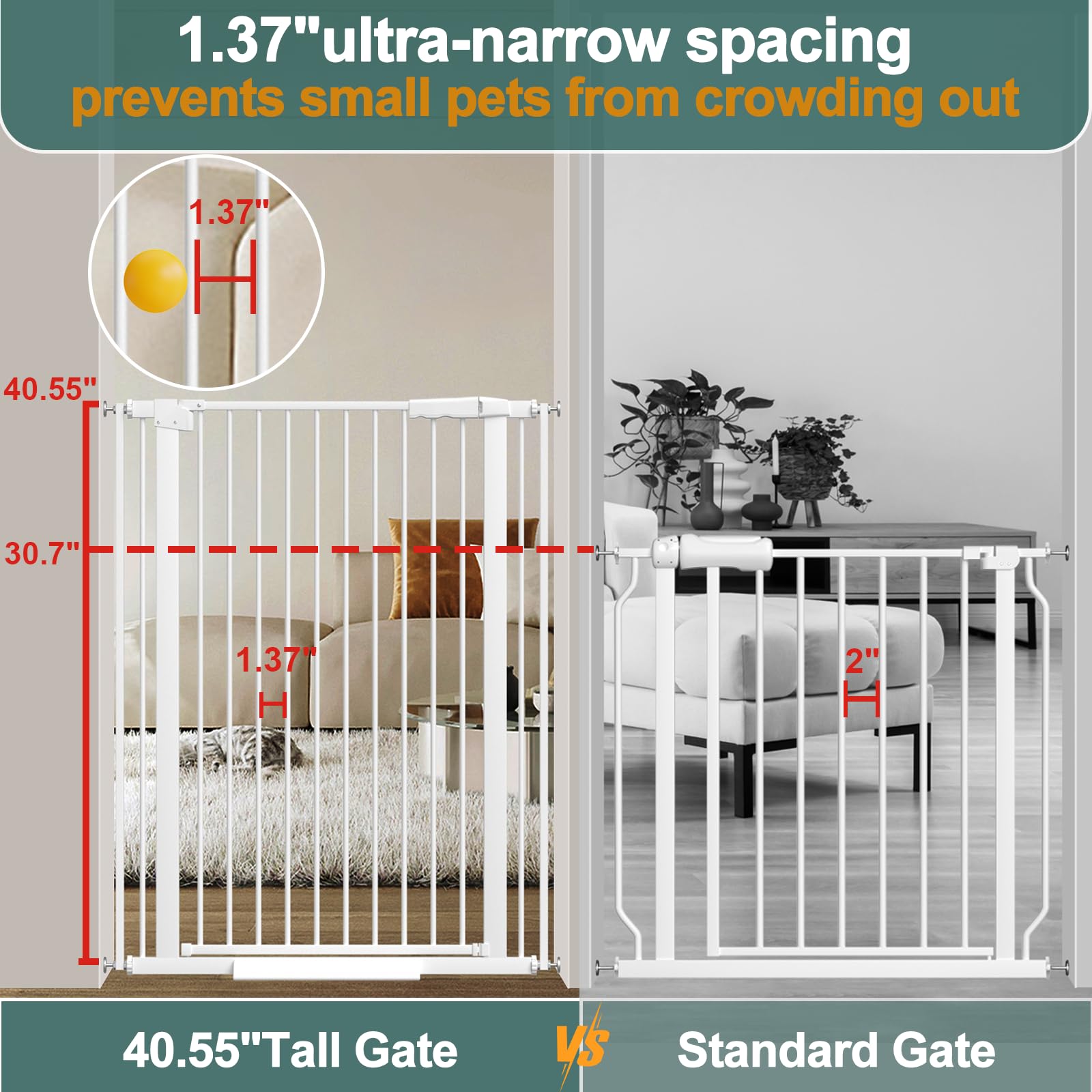AiWMGL gate with 23.4-inch walk-through for stroller and pet passage.