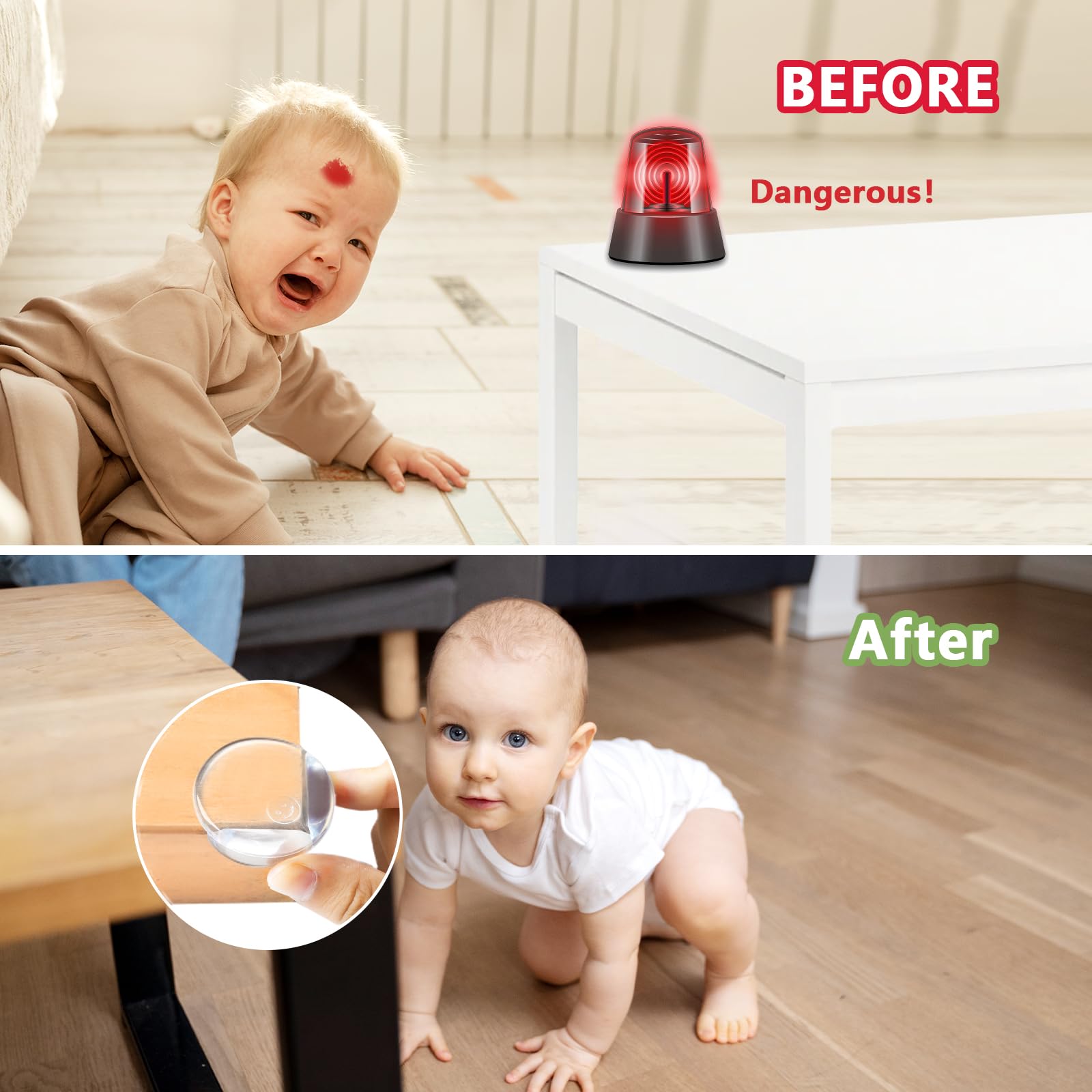 AIXMEET baby-proofing corner guards installed on wood, glass, and metal surfaces
