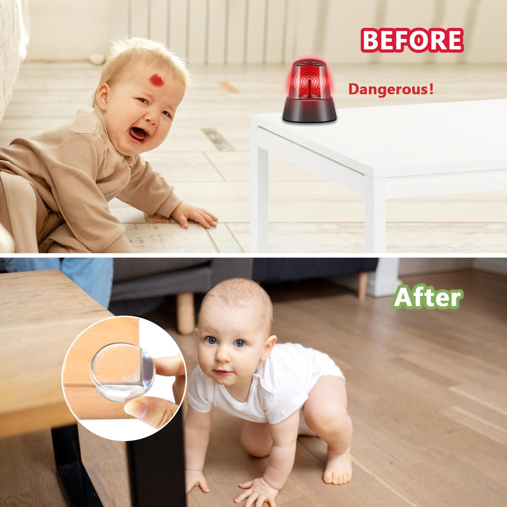 AIXMEET baby-proofing corner guards installed on wood, glass, and metal surfaces