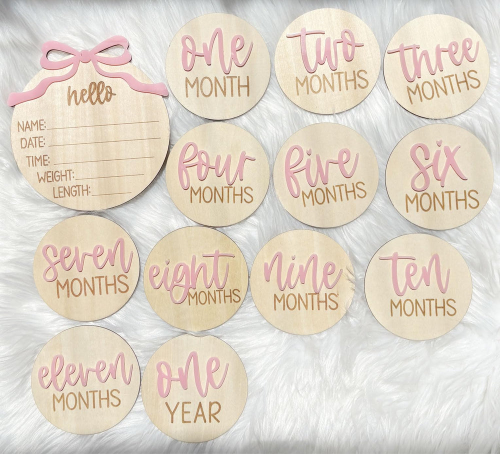 ajdvart month-1 milestone card captures first month growth with natural birch wood for photos
