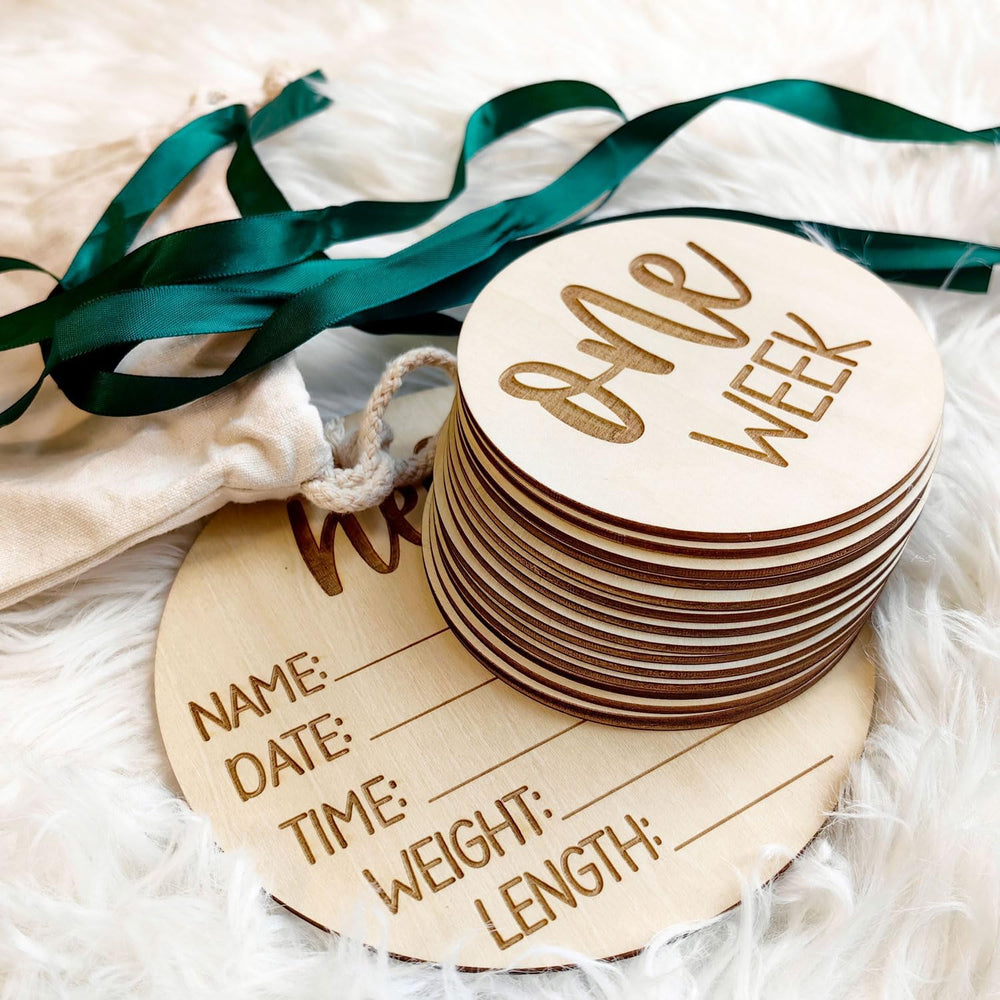 AJDVART wooden milestone cards with Hello World sign capture newborn memories.