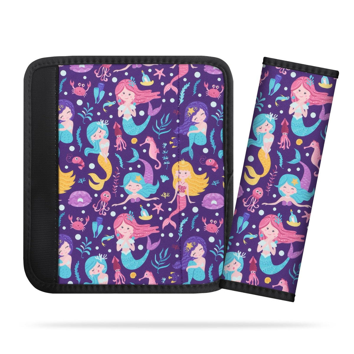 AJLTPA mermaid seat belt pad for kids, comfortable and absorbent during car trips.