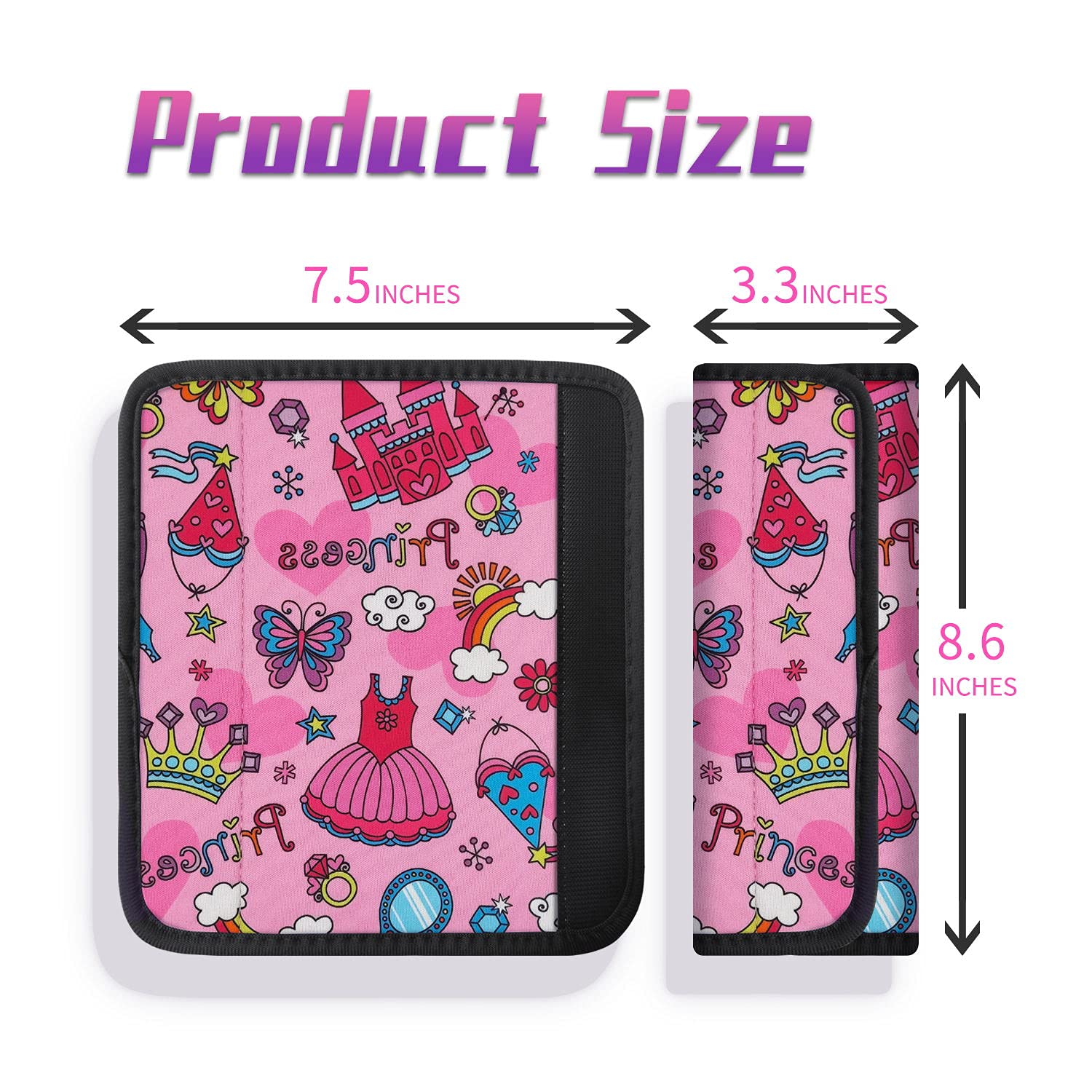 AJLTPA princess-pattern seat belt pad shown on a car belt for kids