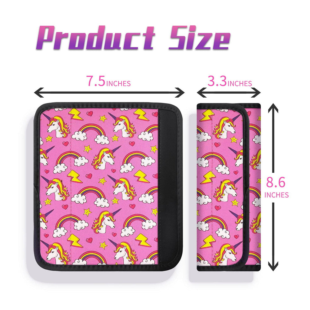 AJLTPA soft neoprene seat belt pad for kids in a playful unicorn pattern.