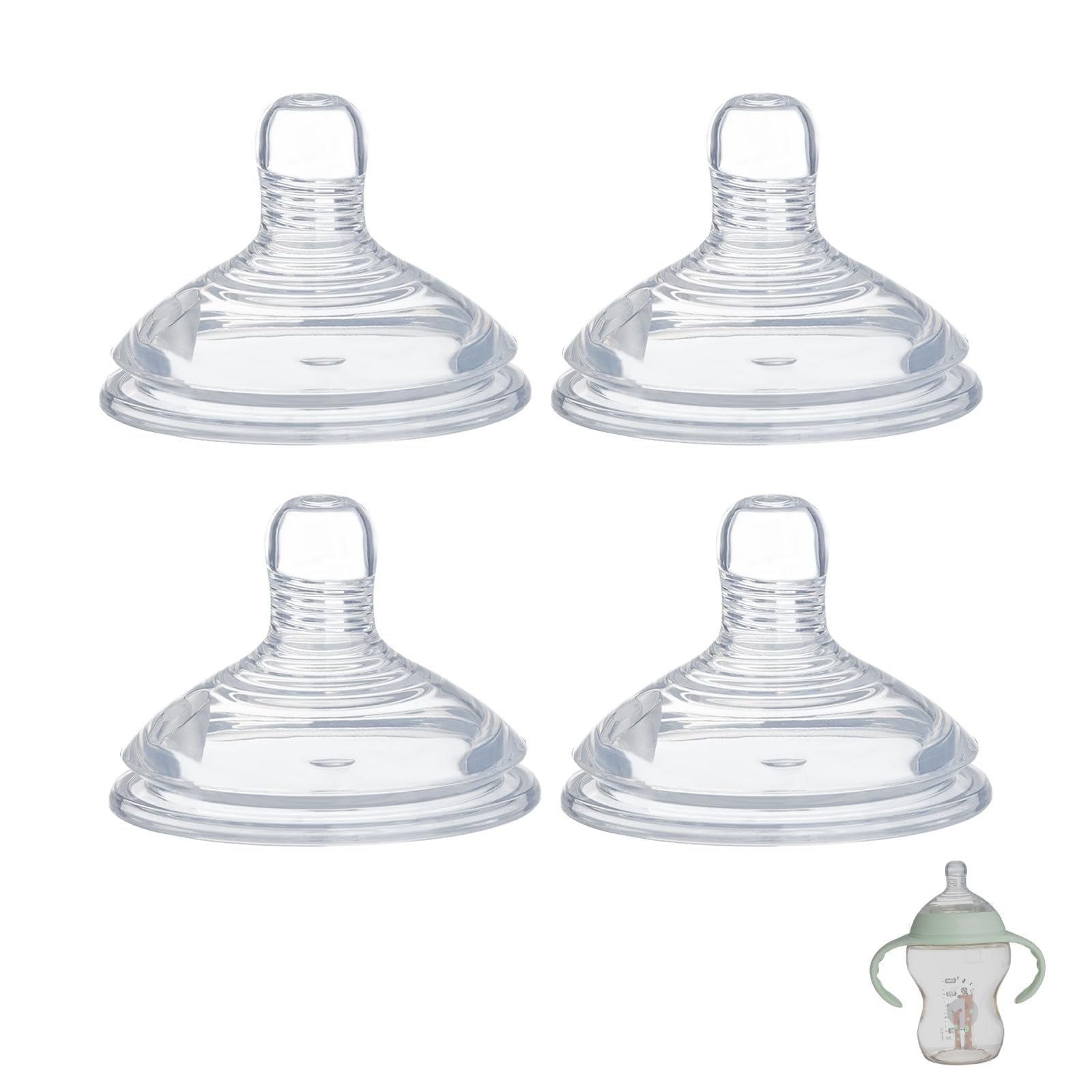 Ajrwiiy 4-pack nipple closeup showing soft silicone for comfortable feeding.
