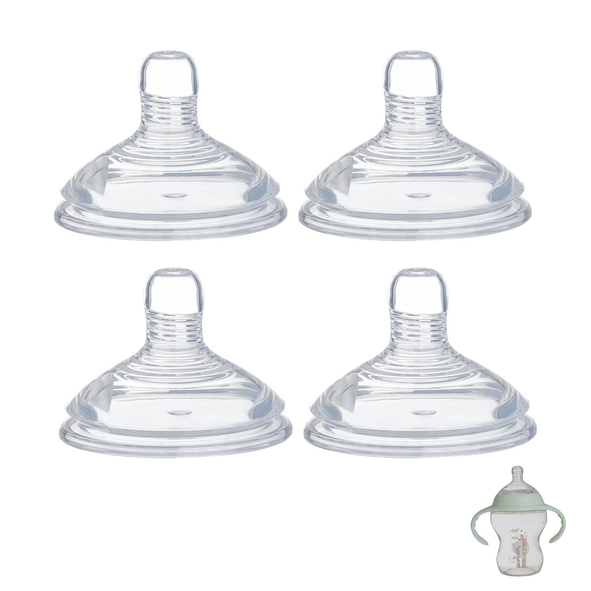 Ajrwiiy 4-pack nipple closeup showing soft silicone for comfortable feeding.