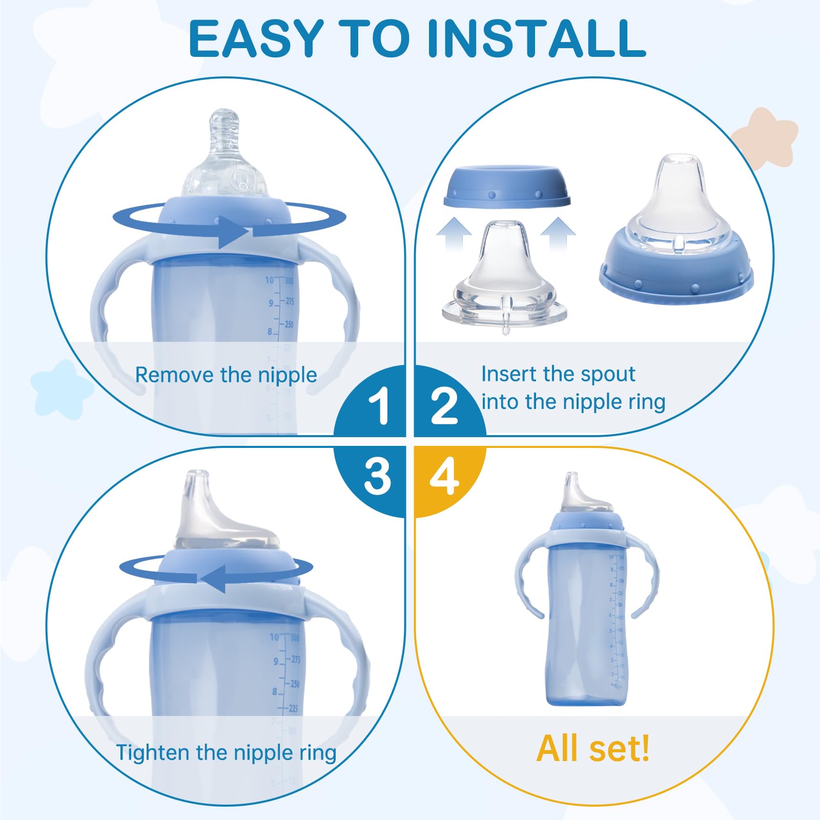 Ajrwiiy 8Pack easy-to-clean spout for daily maintenance.