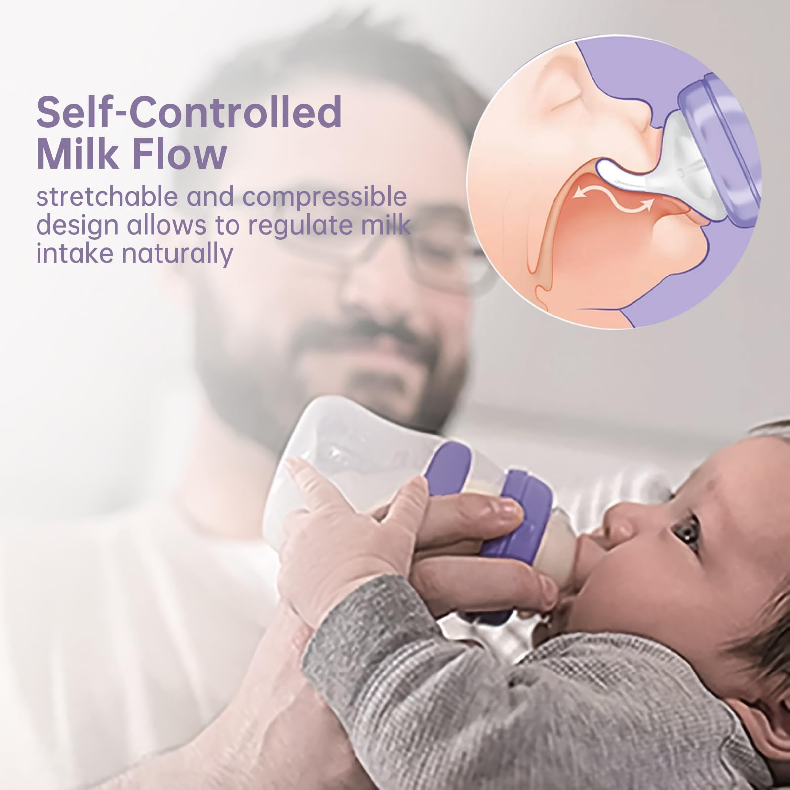 Ajrwiiy no-collapse design helps steady feeding on Lansinoh bottles