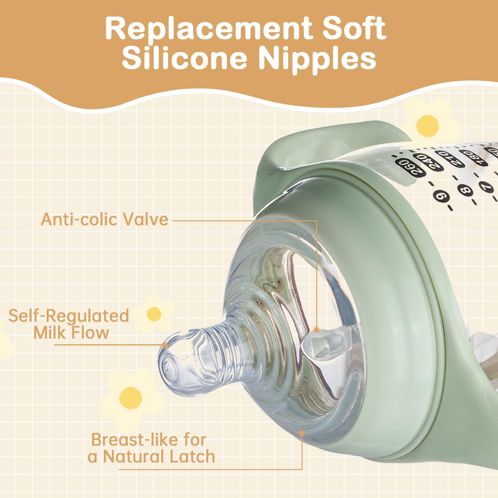 Ajrwiiy natural bottle nipples designed for easy latch and smooth transitions.