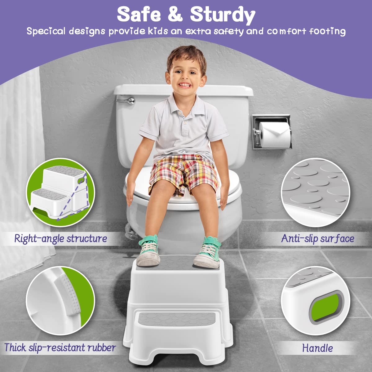 AJVV step stool with rubber bottom for stable placement on floors
