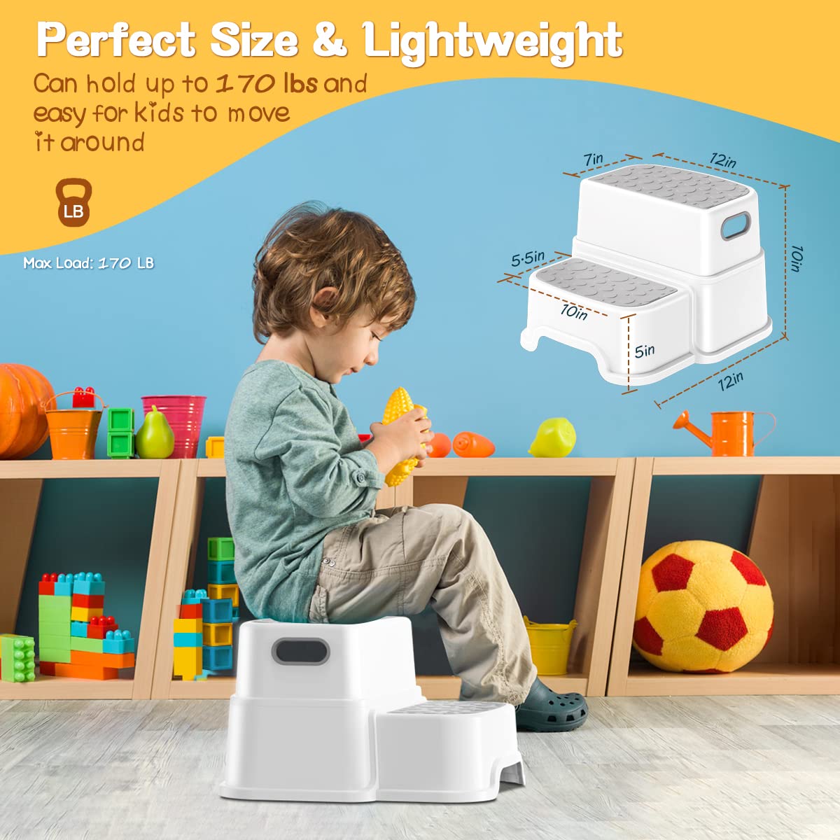 AJVV 2-step design helping kids reach sinks and toilets confidently