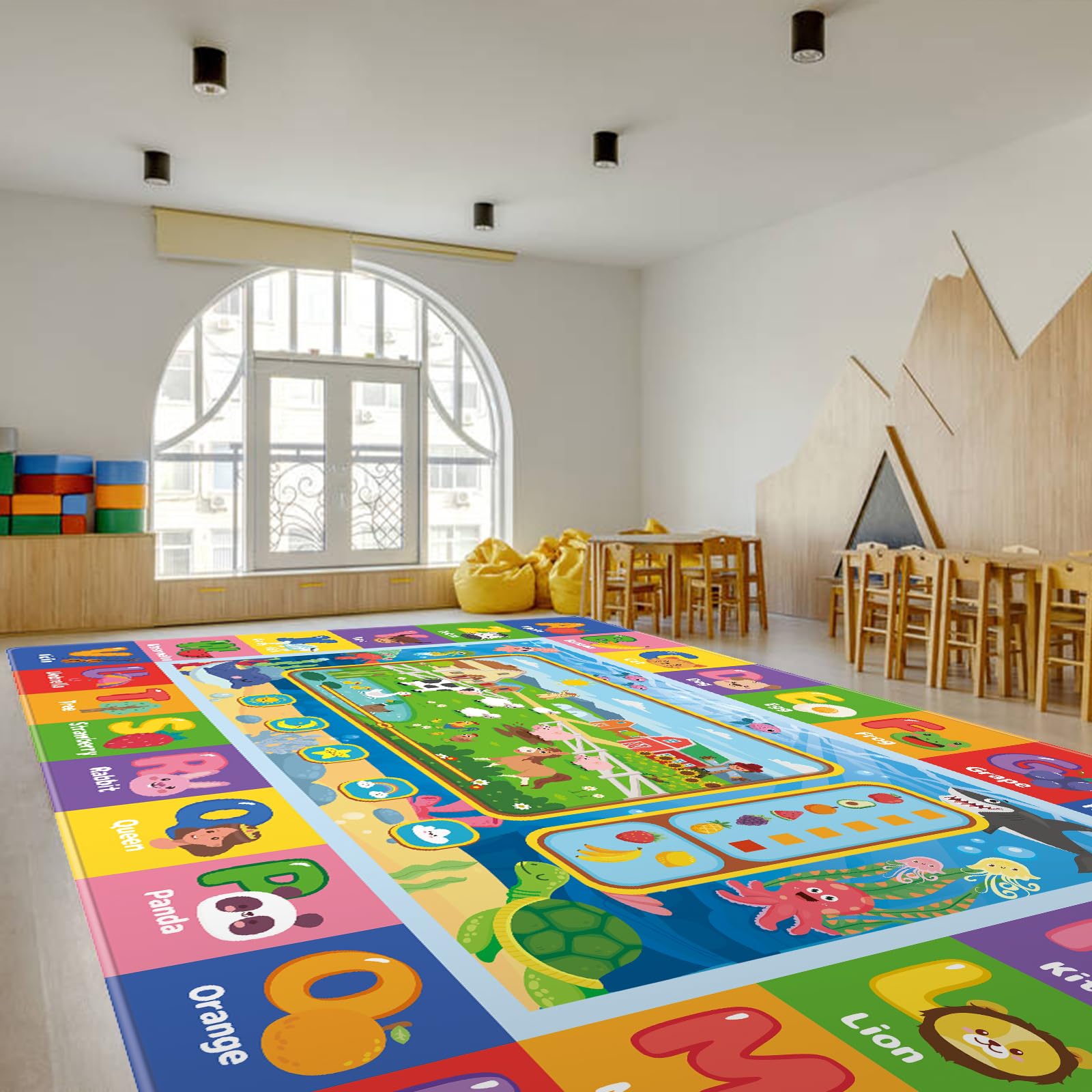 AKASISRUG baby play mat ships folded; air out to reduce wrinkles and ready for play.