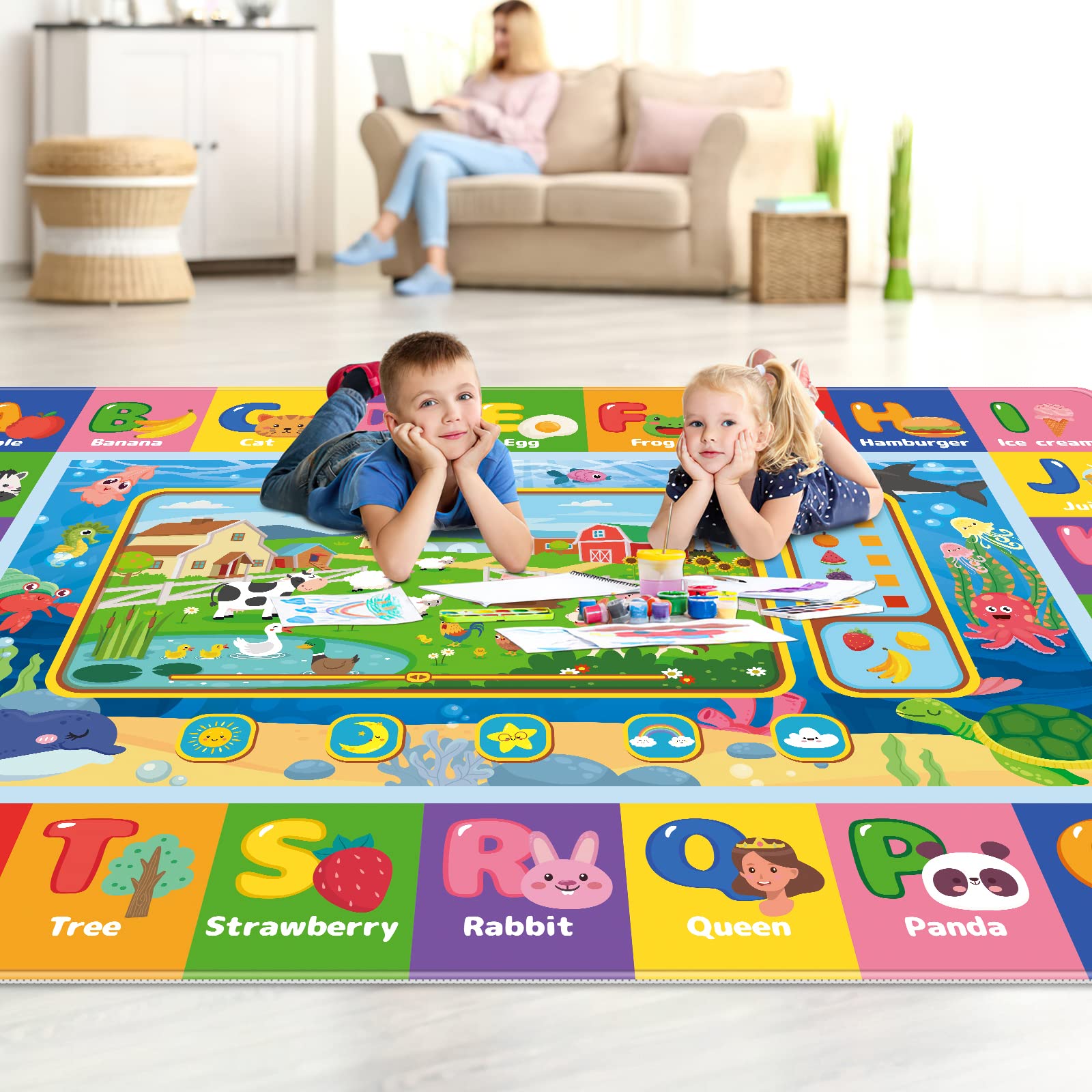AKASISRUG mat features non-slip backing for added stability during play.