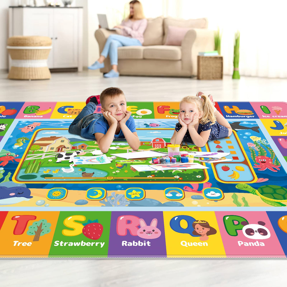 AKASISRUG mat features non-slip backing for added stability during play.
