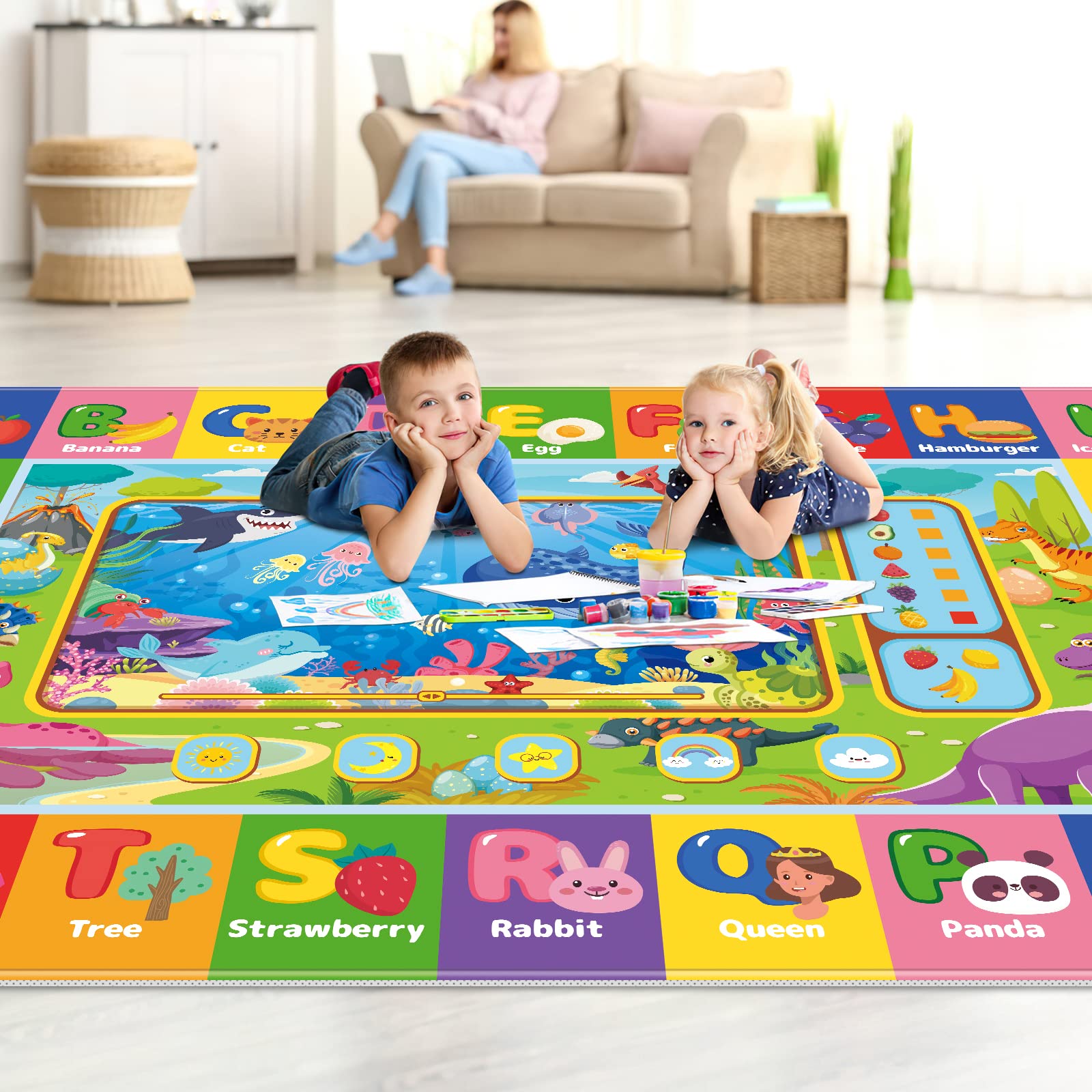 AKASISRUG non-slip backing enhances safety on bare floors for crawling and tummy time