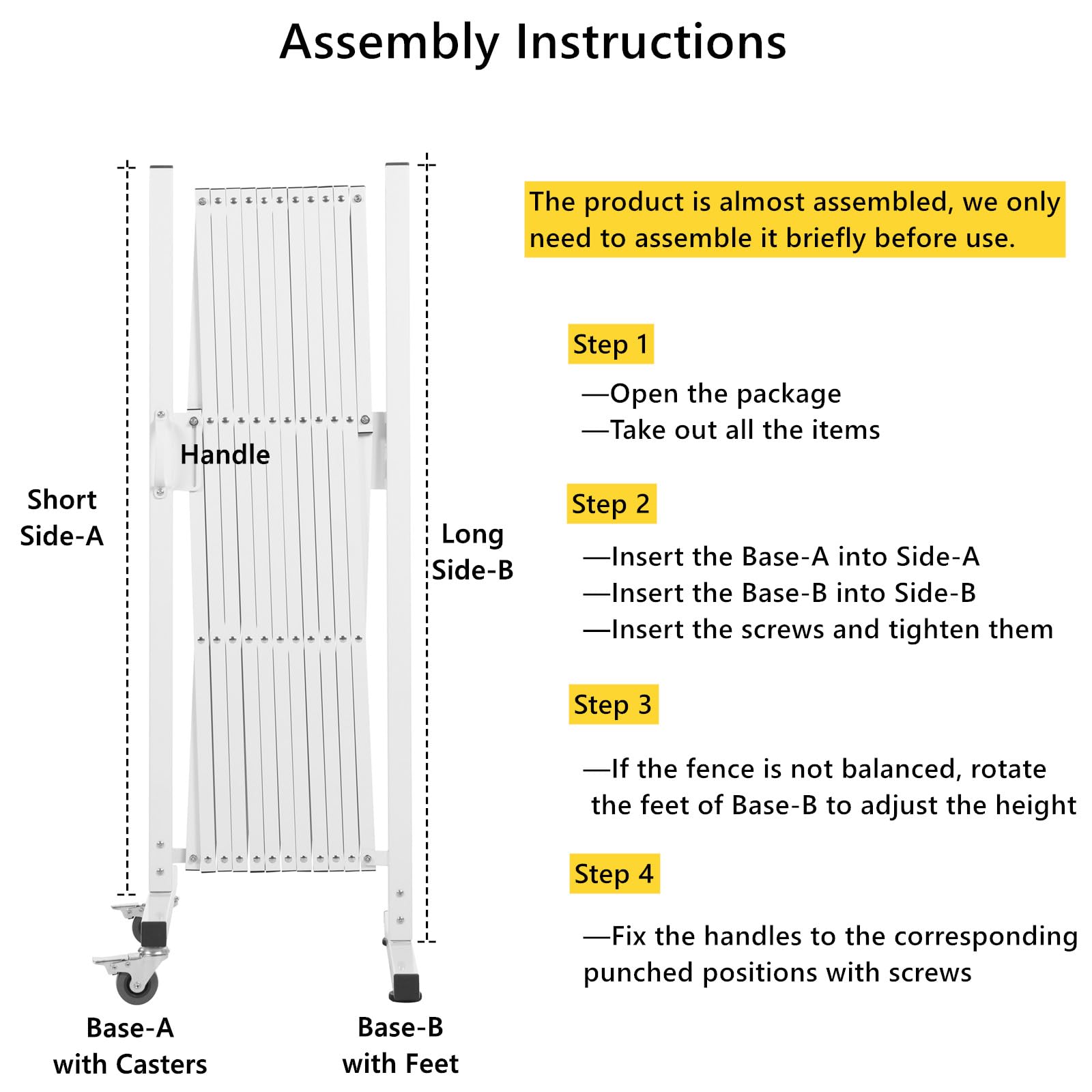 AkiiGer barrier fence rotates 180 degrees for flexible layouts in white