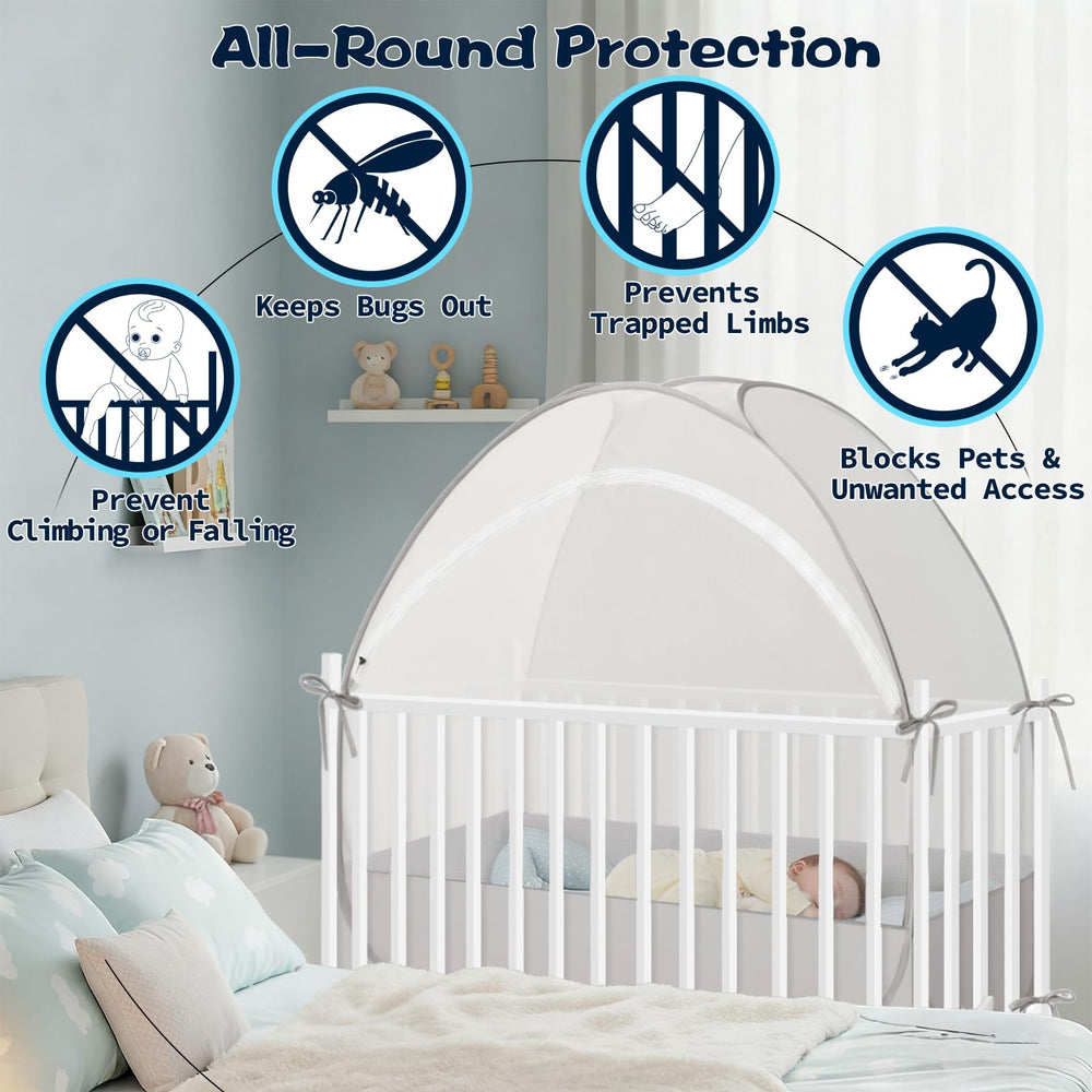 Akiky crib tent unpacked and ready for use.