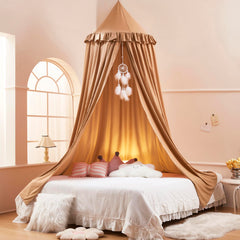Akiky Kids Bed Canopy with ruffles and dreamcatcher creates a cozy sleep space