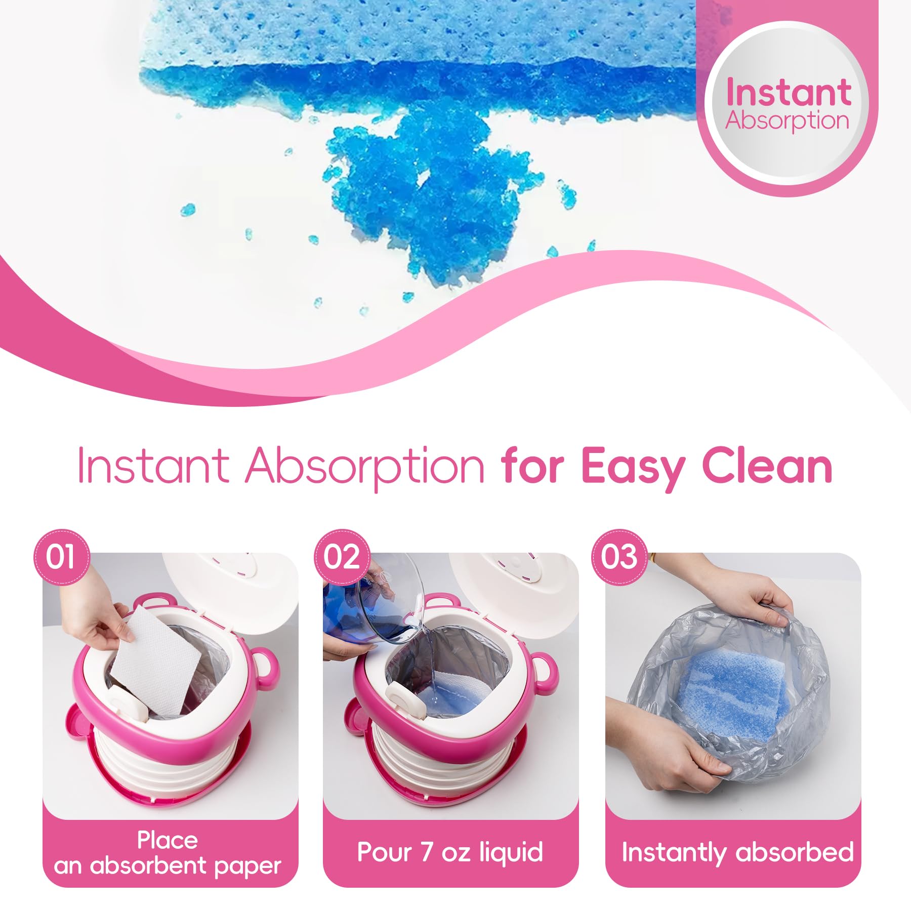 AKIMRABY Potty liners and absorbent pads included for mess-free travel.