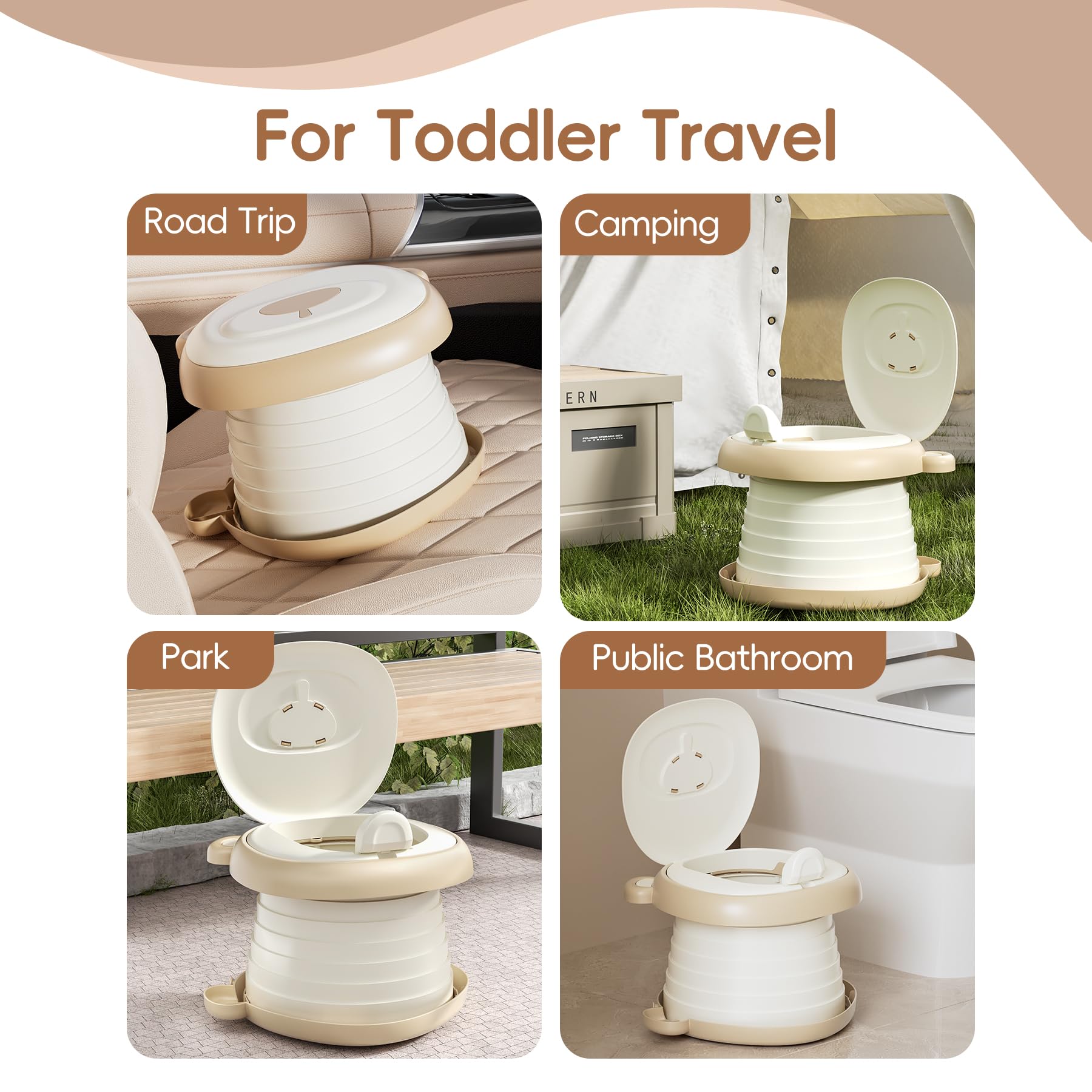 AKIMRABY toddler using the seat outdoors demonstrates camping-friendly convenience.