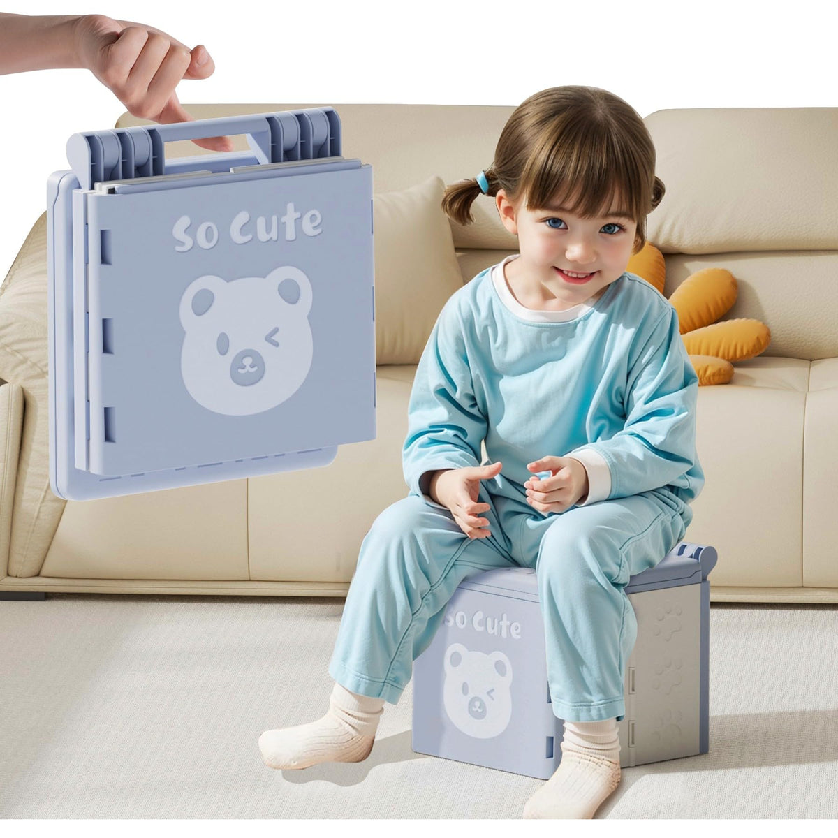AKIMRABY travel potty folded compact for car trips and easy storage.