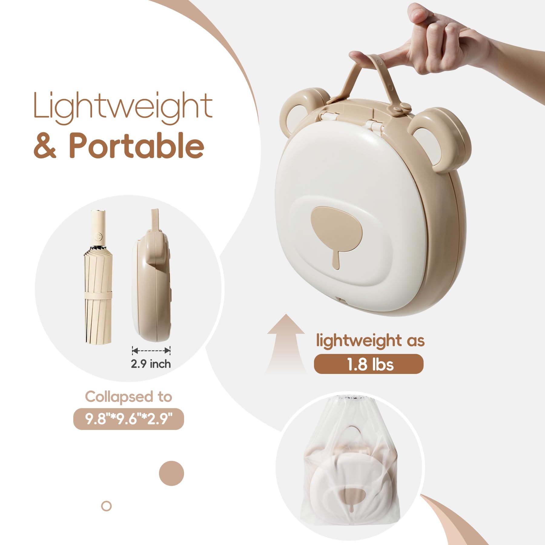 AKIMRABY travel potty seat folded, compact storage for car trips and outings.