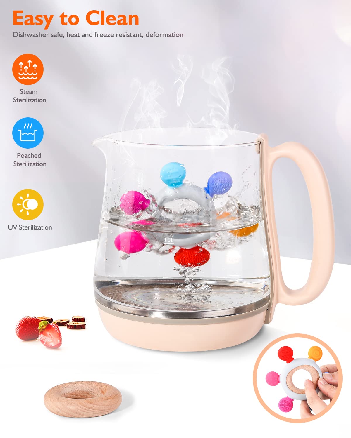 Akolik teether cooled in the fridge for extra soothing relief.