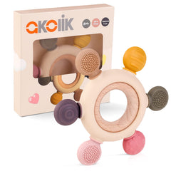 Akolik baby teether with silicone textures for engaging teething play