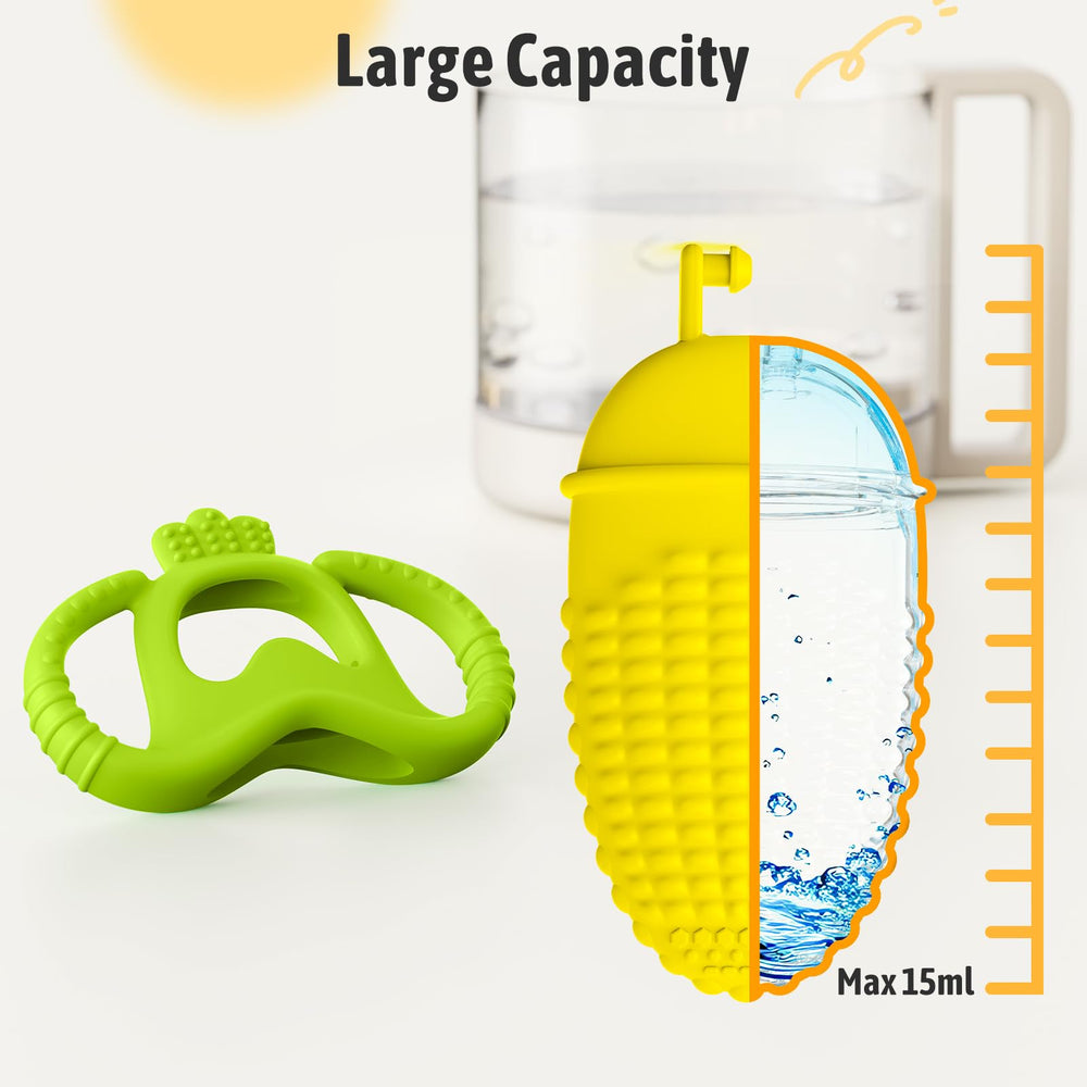 Akolik Corn B teether drain port prevents accidental ingestion