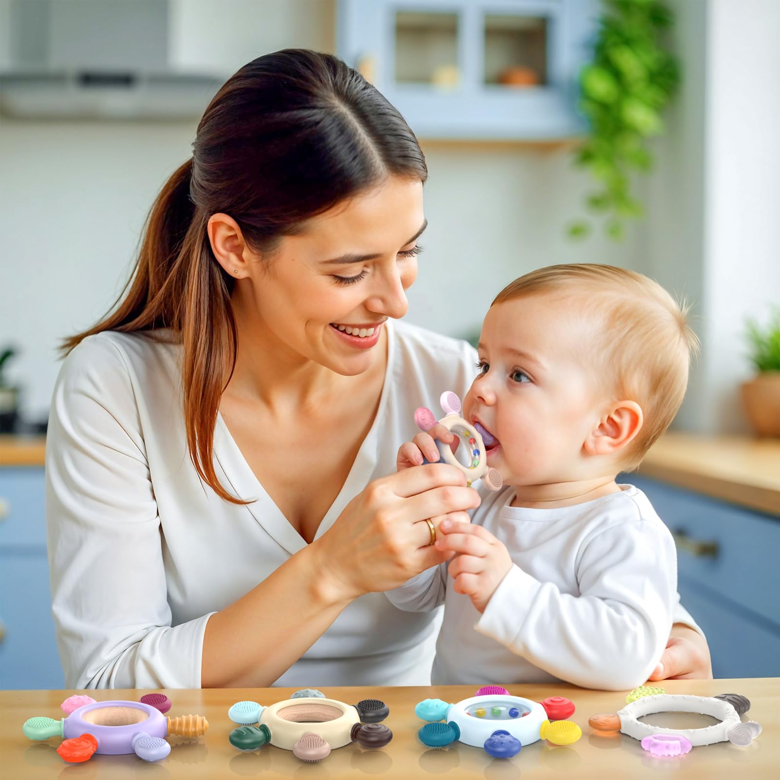 Akolik teething toy cooling in the fridge for soothing relief.