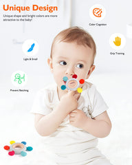 Akolik sensory teether reveals varied textures for exploration.