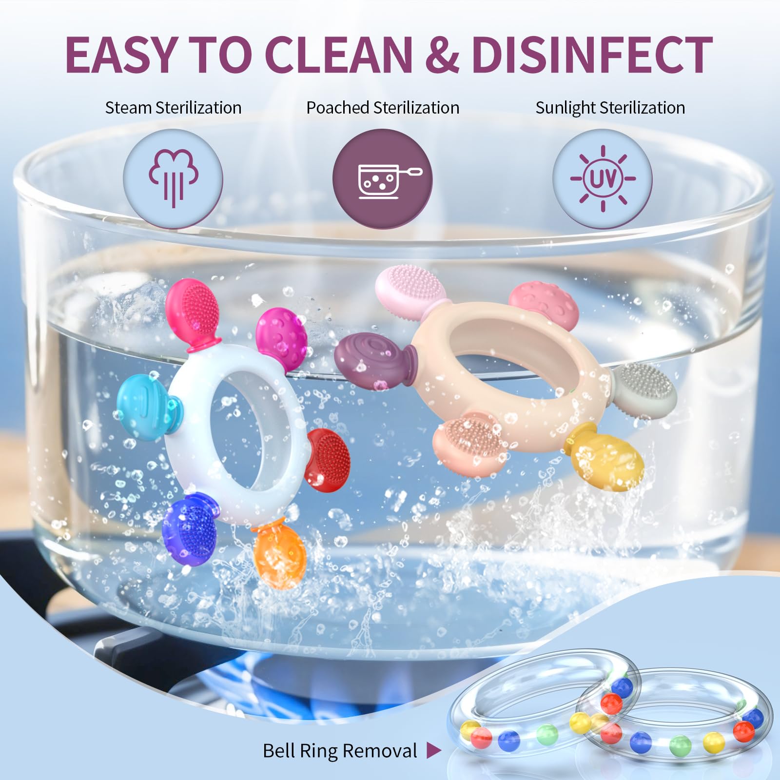Akolik teething toy cleaned with mild soap for quick hygiene.