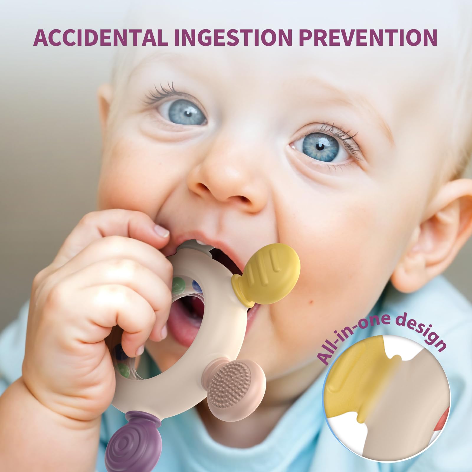 Akolik teething ring with textured small bumps for gentle mouth exploration.