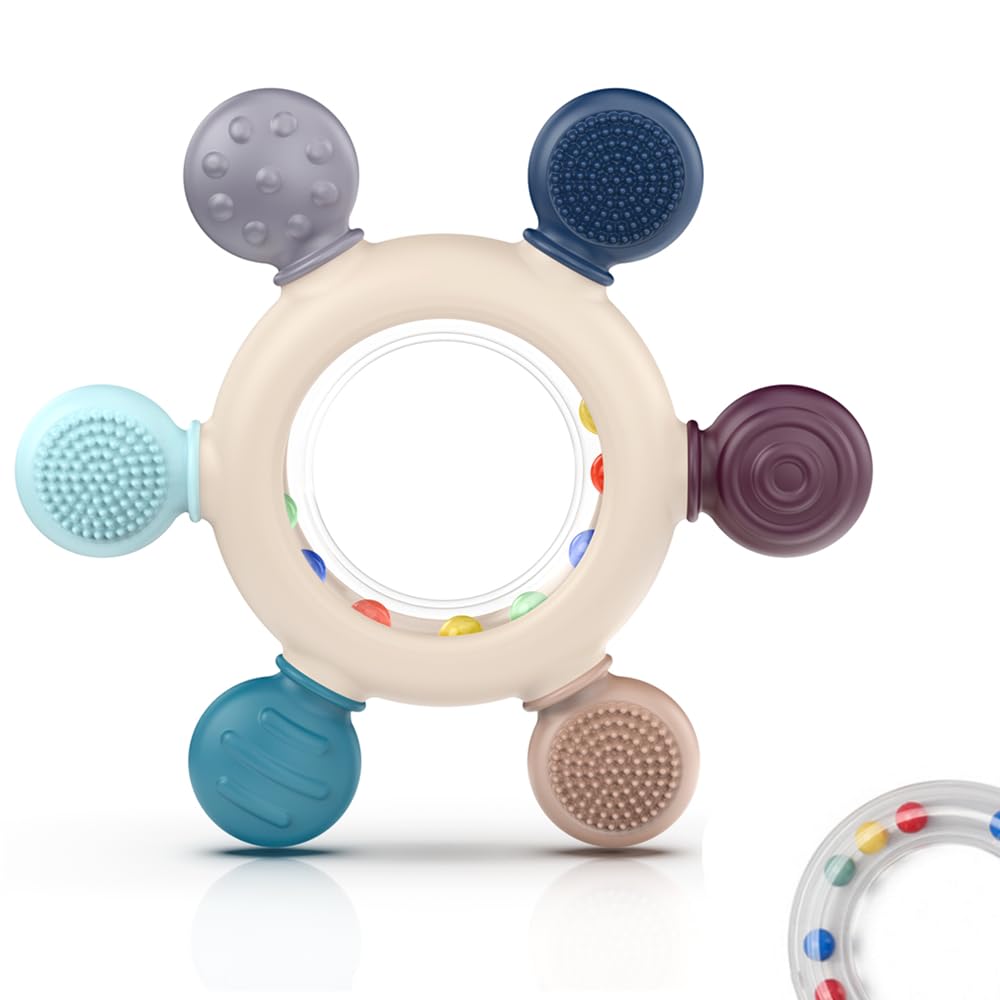 Akolik teething toy grey ring; easy grip supports developing motor skills.