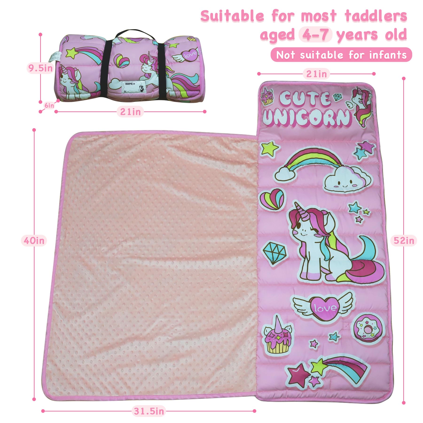 AKPLIT Nap Mat unicorn pink with a convenient carry handle