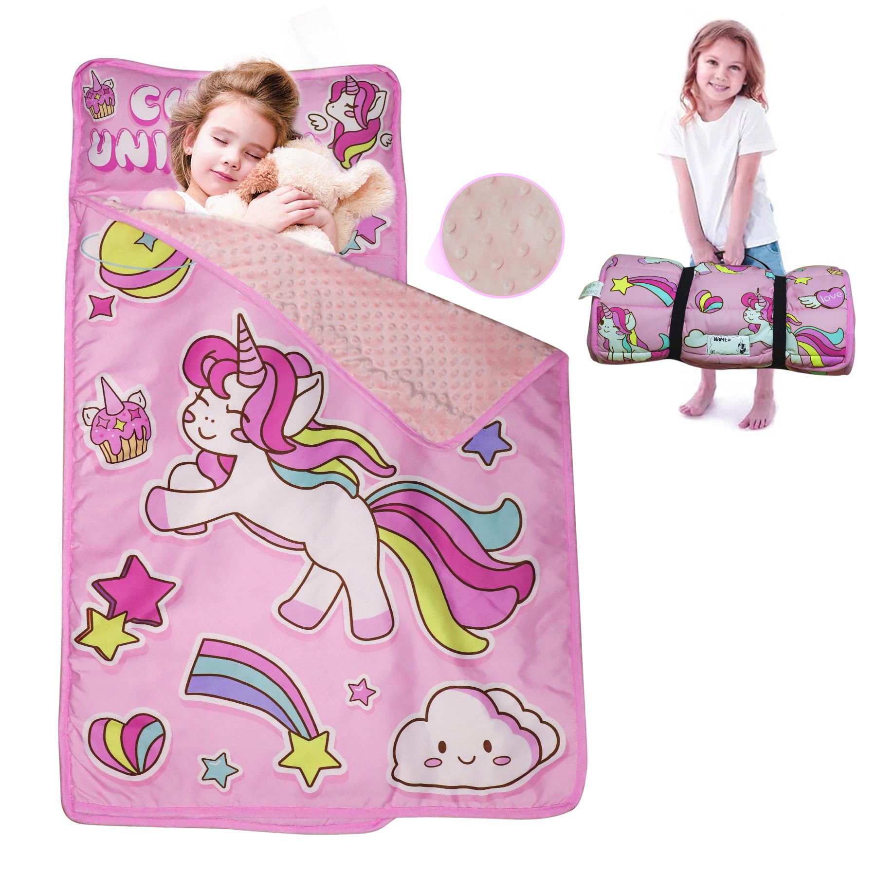 AKPLIT Nap Mat unicorn pink folded neatly for easy storage