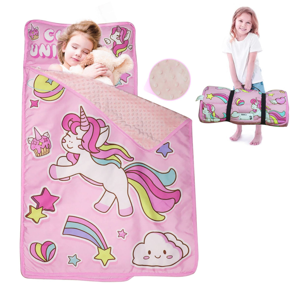 AKPLIT Nap Mat unicorn pink folded neatly for easy storage