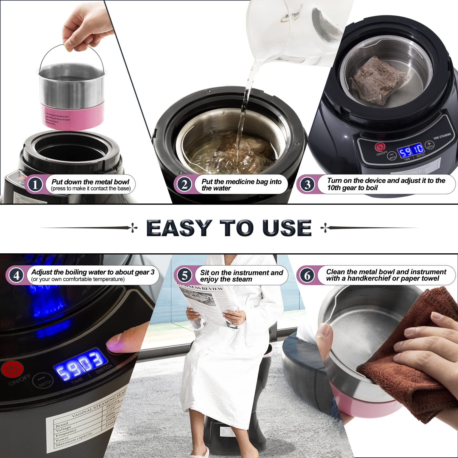 AKSOVA Yoni Seat Kit includes 20 herbal bags for a soothing steaming experience.