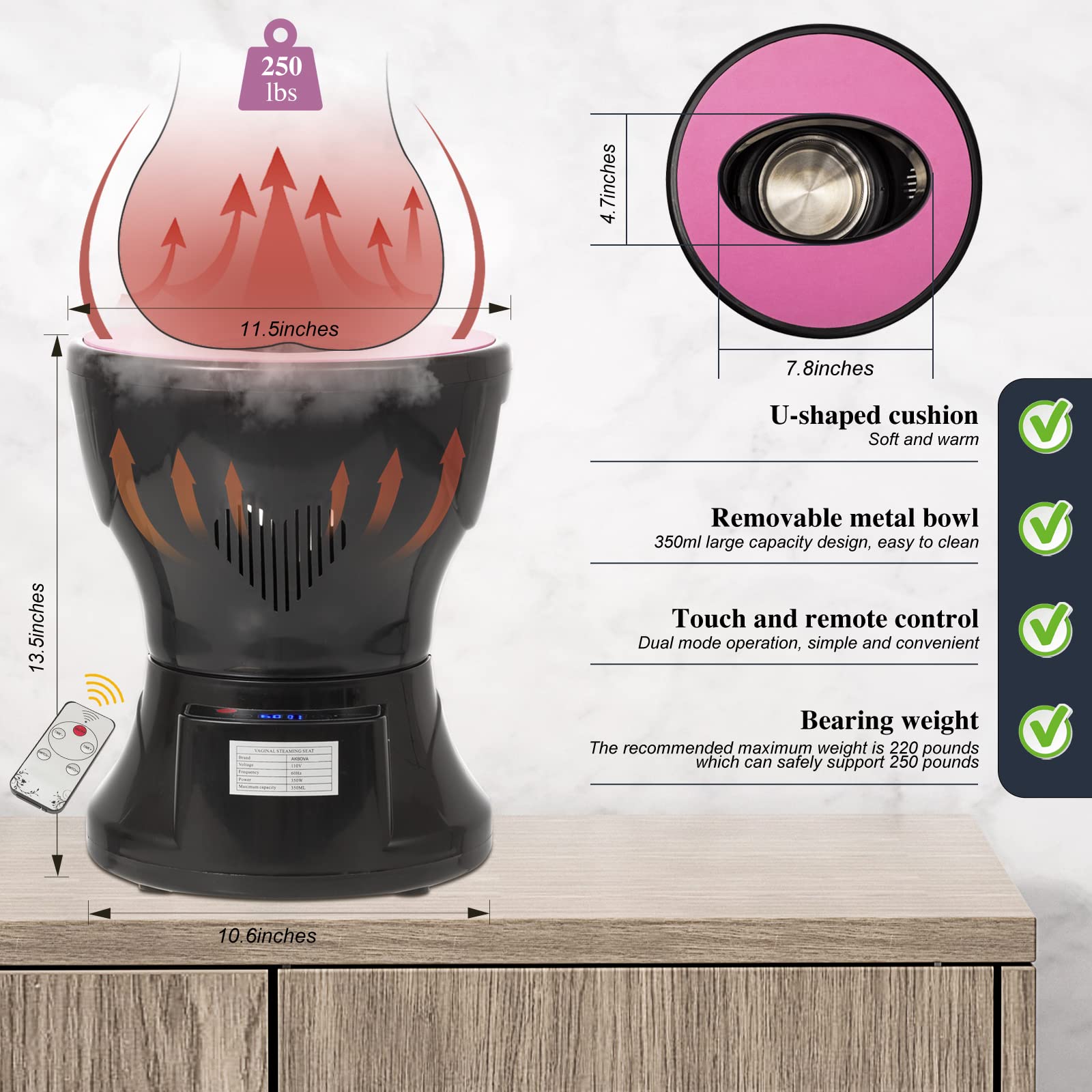 AKSOVA Yoni Seat Kit touch-screen control enables easy adjustments during home steaming.