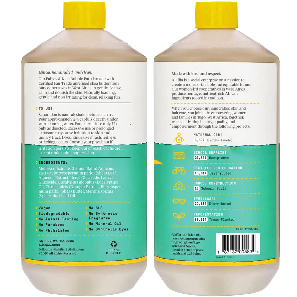 Alaffia eucalyptus mint bubble bath foam for a refreshing, calming bathtime ritual.