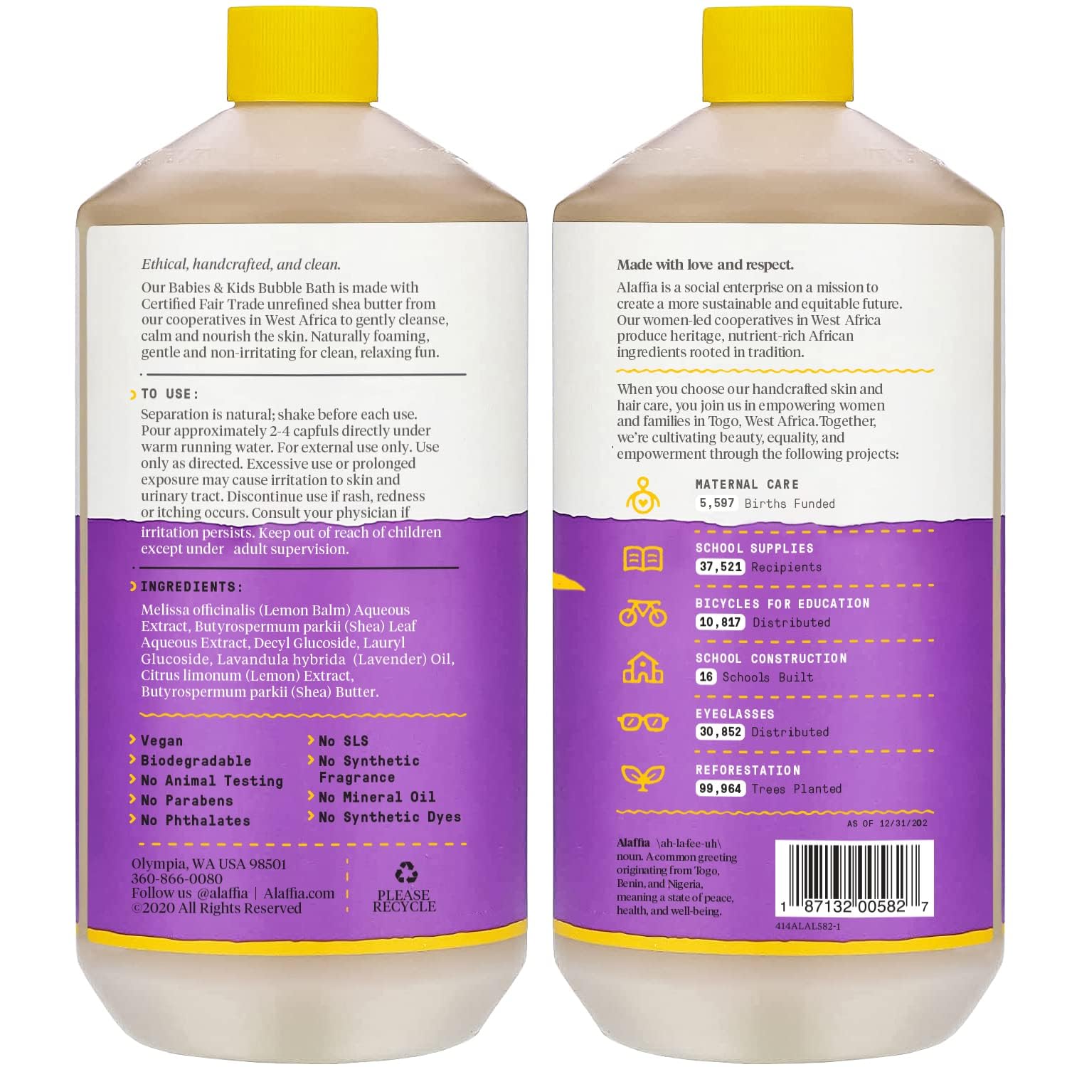 Alaffia Babies Bubble Bath pump close-up showing natural formula for sensitive skin.