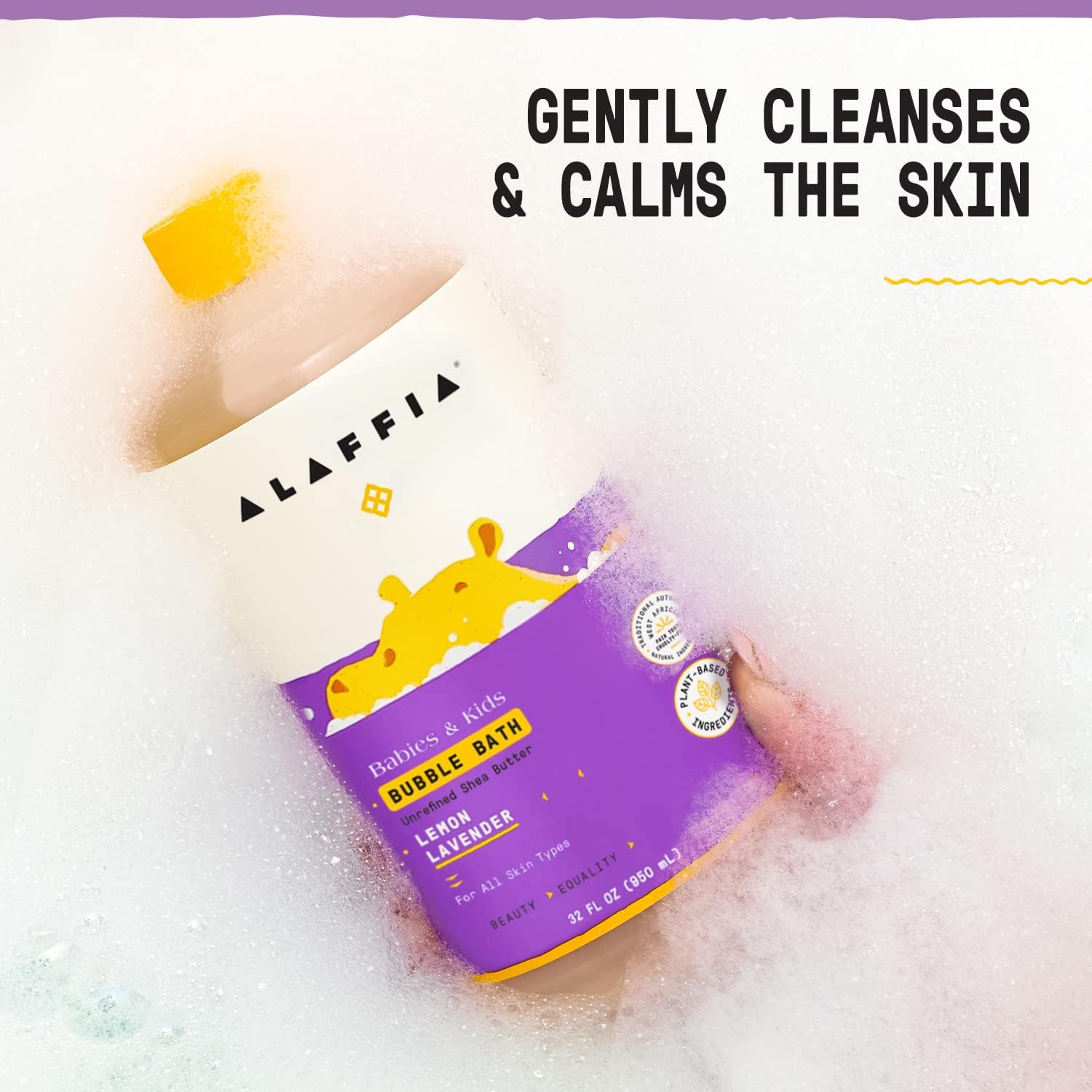 Alaffia bubbles rise with lavender and lemon balm fragrance.