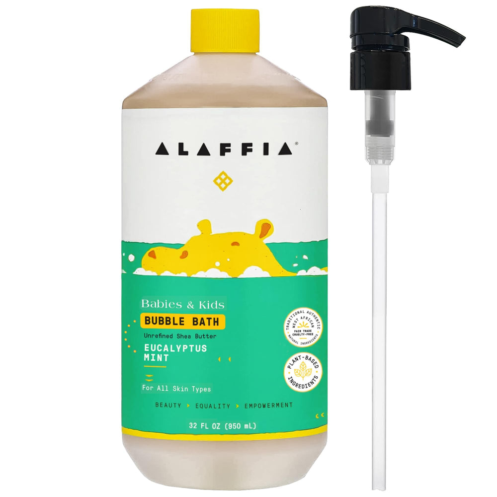Alaffia Babies & Kids bubble bath with pump included for easy, gentle cleansing during bathtime.