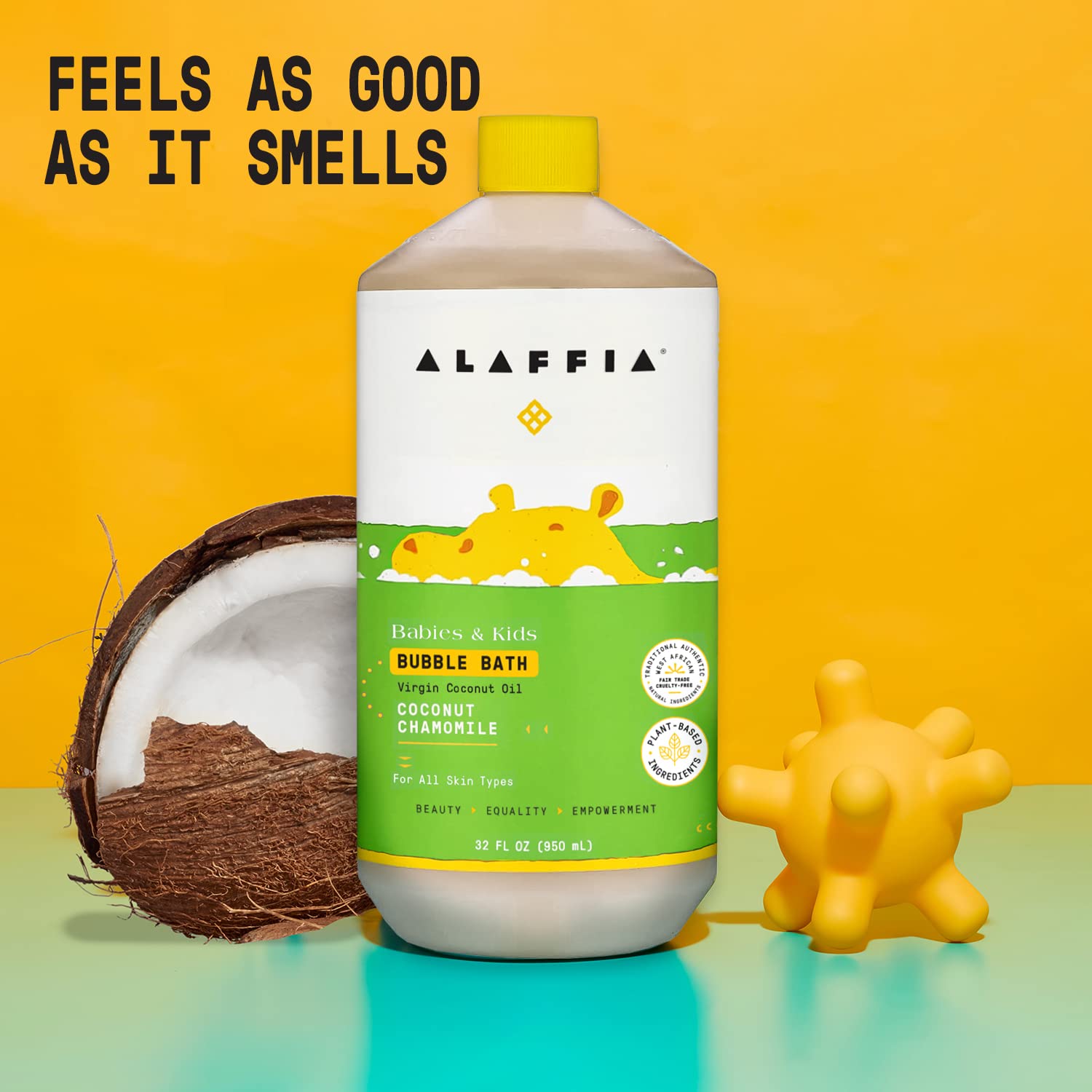 Alaffia Bubble Bath 32 oz bottle provides long-lasting gentle cleansing