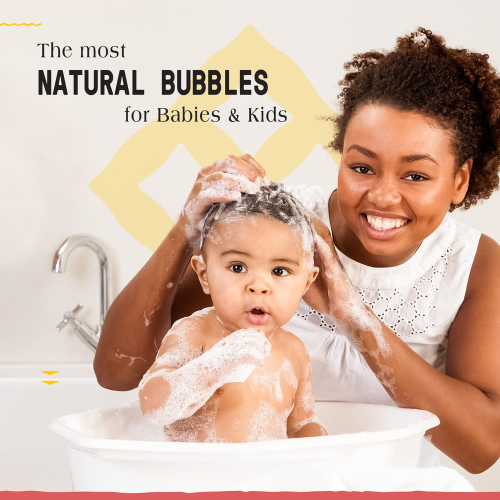 Alaffia kids bathtime smile with bubbles and gentle cleansing.