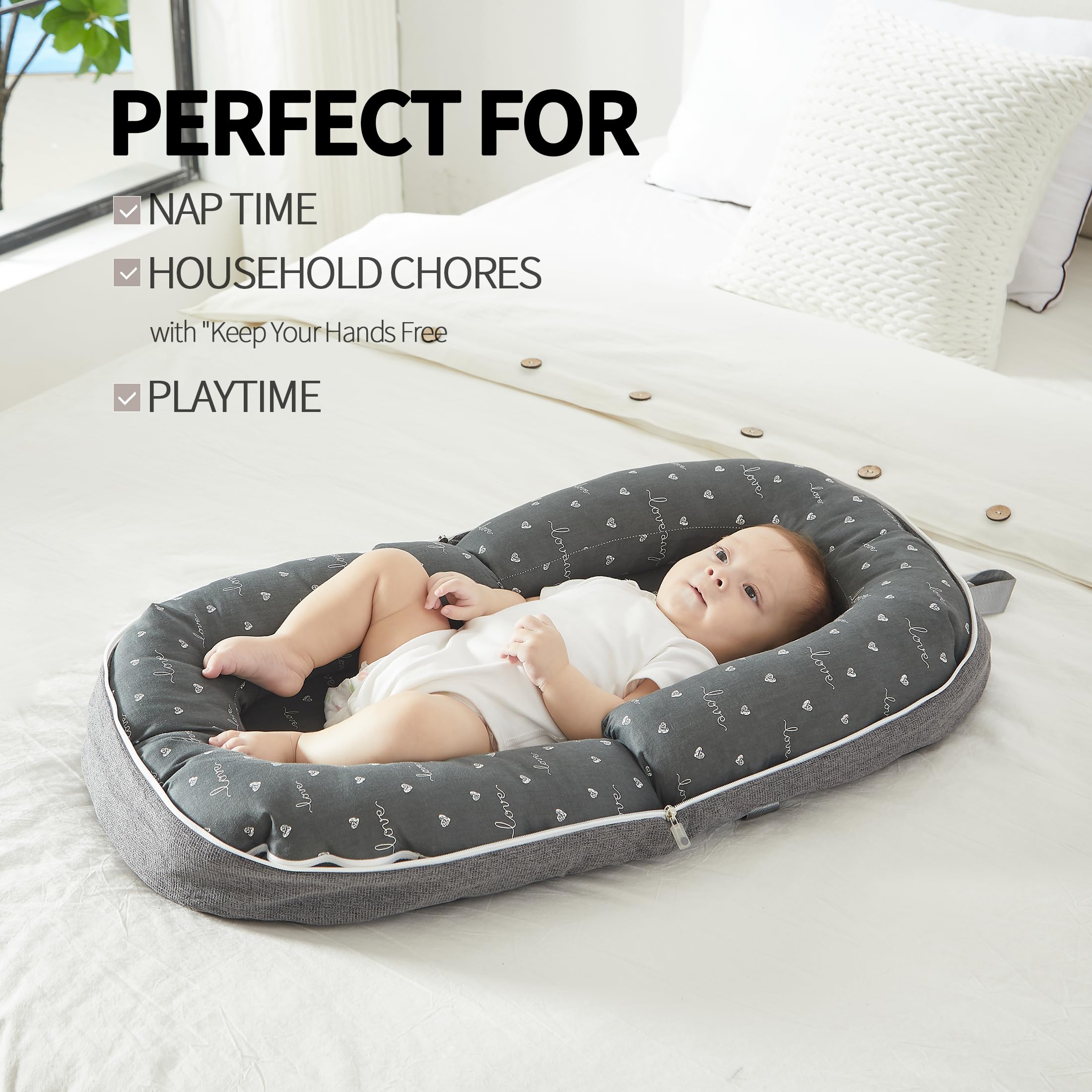 AlamzBeaba baby lounger gray memory foam for gentle support and comfort