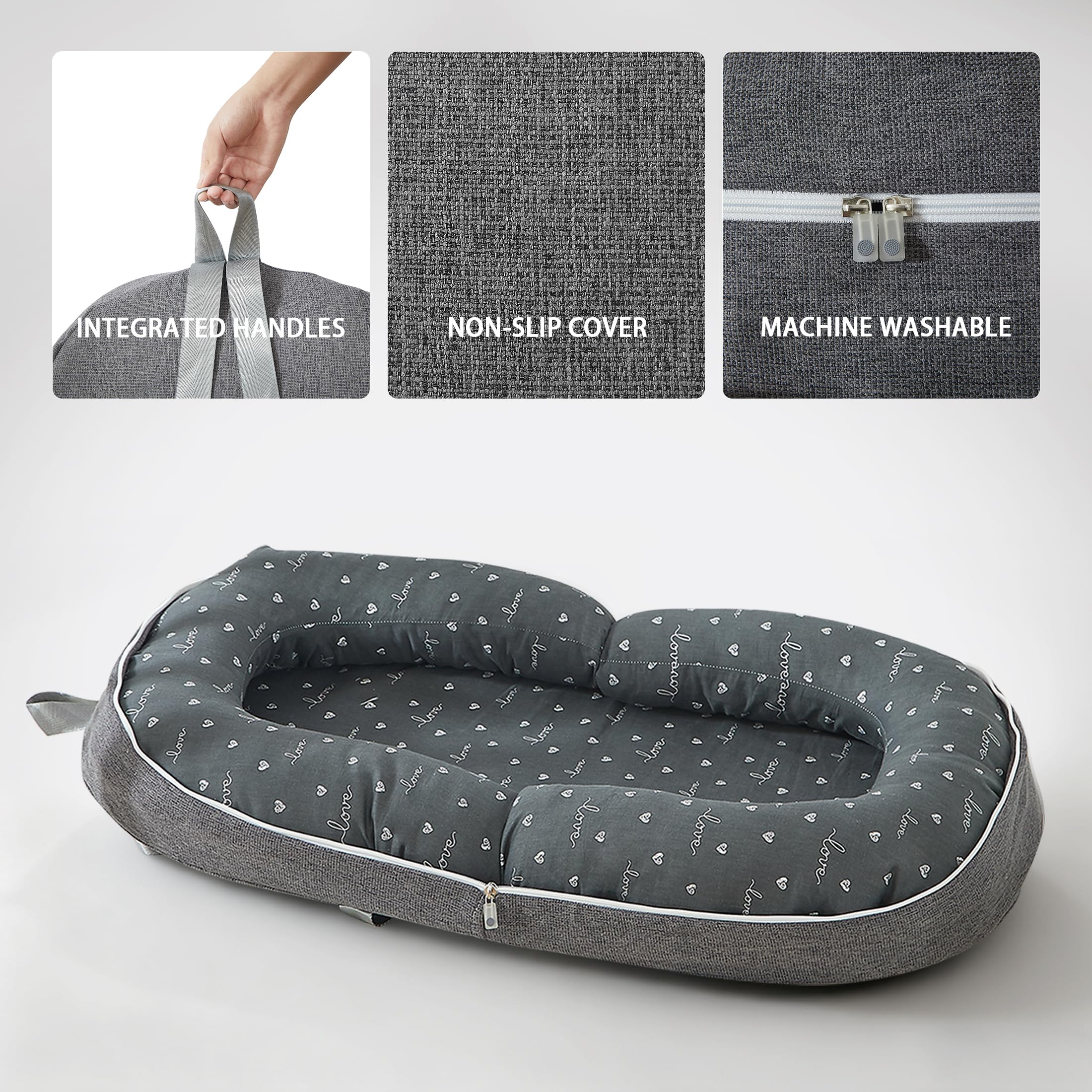 AlamzBeaba baby lounger gray animal-rainbow pattern adds cheerful ambiance