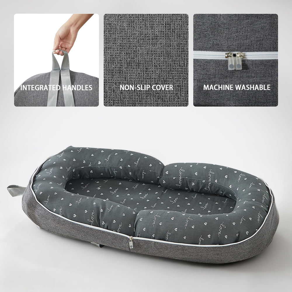 AlamzBeaba baby lounger gray animal-rainbow pattern adds cheerful ambiance