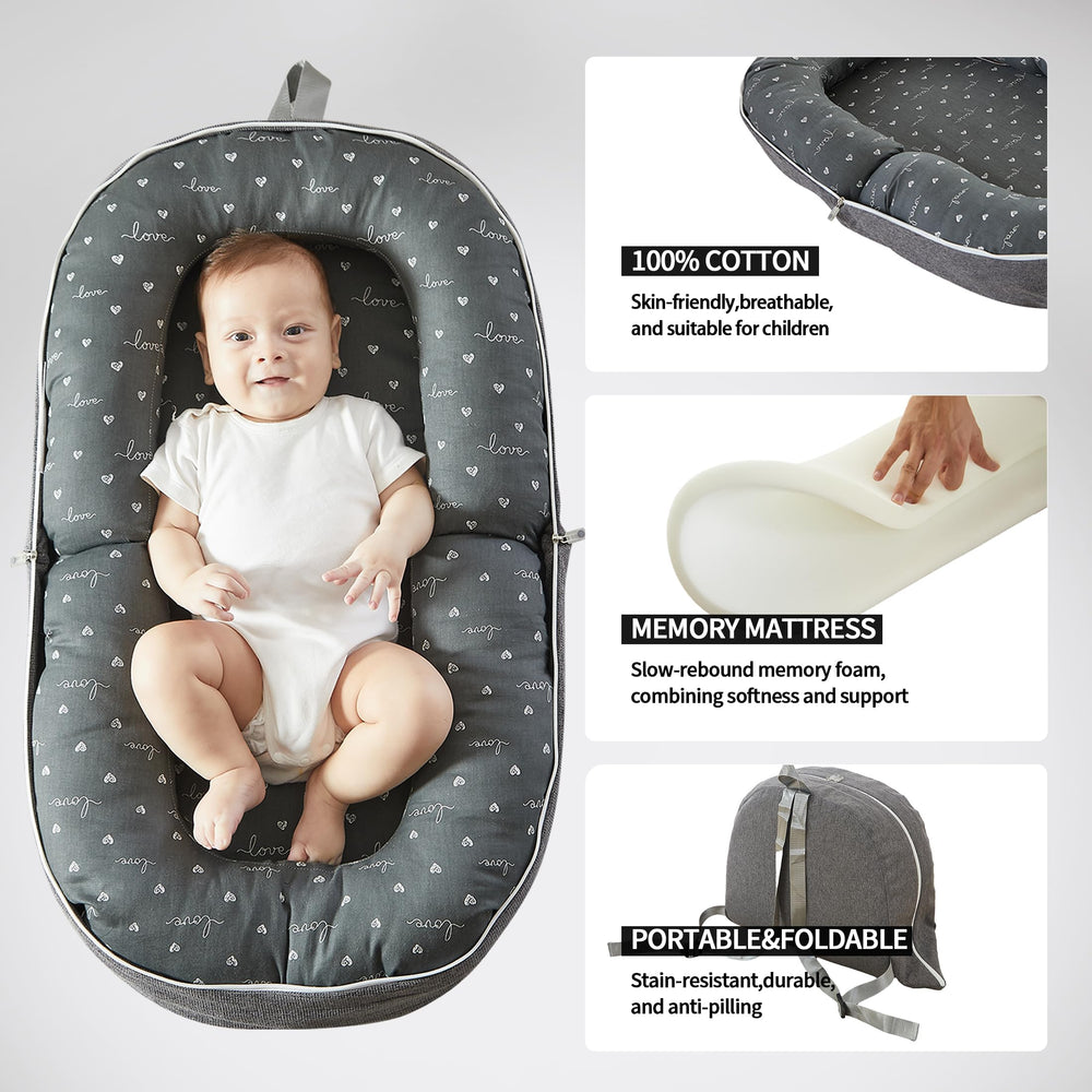 AlamzBeaba baby lounger gray removable cover simplifies cleaning and maintenance