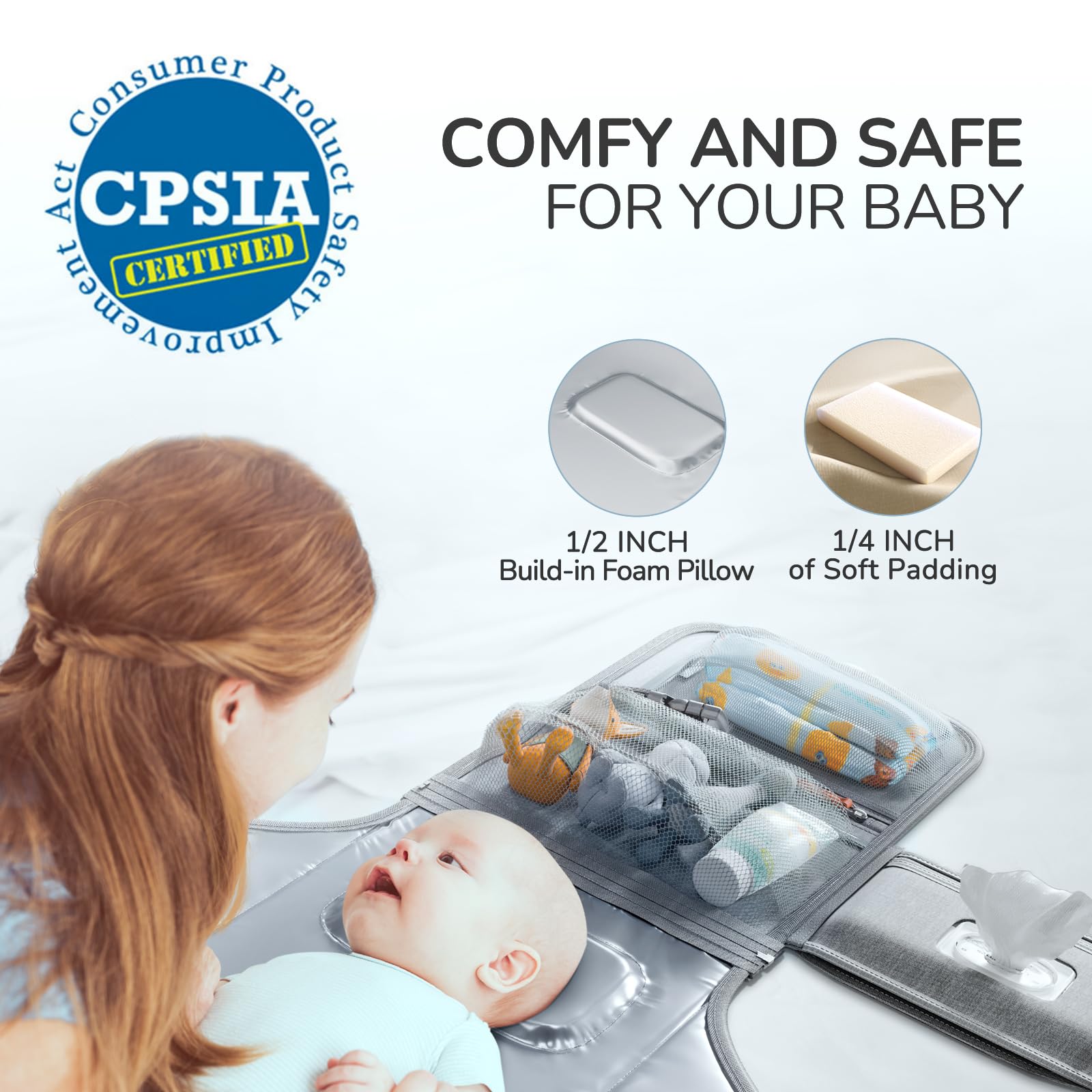 Alatino detachable travel changing pad supports quick setup anywhere.